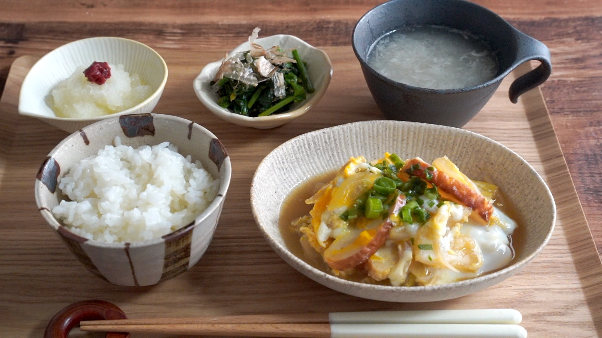 白菜とかまぼこの卵とじの献立（お膳）